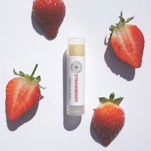 Strawberry Organic Natural Lip Balm For Dry Cracked Chapped Lips With Cocoa Butter Madacamia Oil