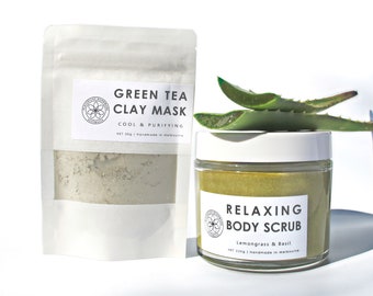 Body Scrub and Green Tea Clay Mask, Spa and Relaxation Set