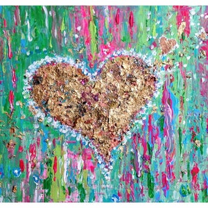 Abstract Heart Painting: Original Gold Leaf Mixed Media Art