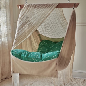Adjustable Baby Swing, Indoor Outdoor Swing, Natural Organic, Toddler, Baby Hammock, Hammock Chair, Sensory Swing, Mint