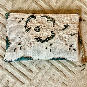 Monedero estilo clutch de lino vintage acolchado