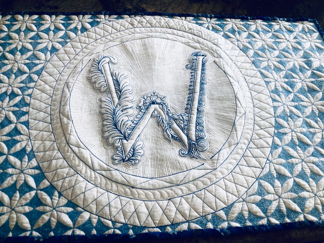 Quilted Monogram Quilt, Quilted Monogram W Wall Hanging - Etsy
