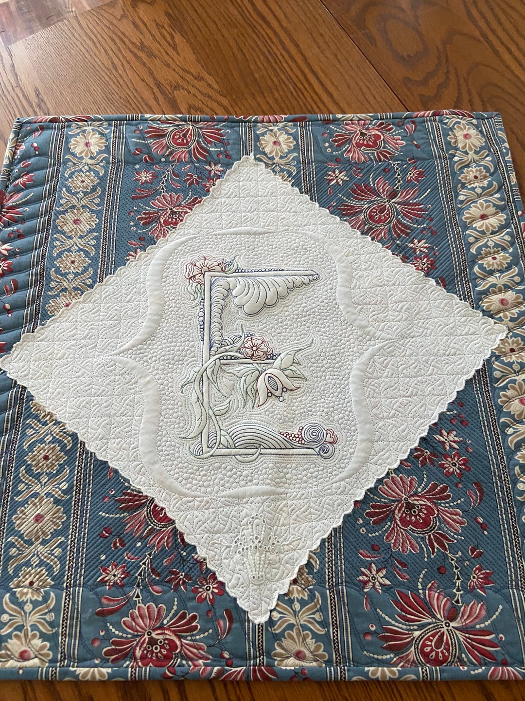Quilted Monogram Red, Blue and White Quilted Monogram e Wall Hanging, Personalized Label ...