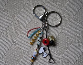 Snoopy, Charlie Brown Beaded Charm Button Keychain / Bag Charm