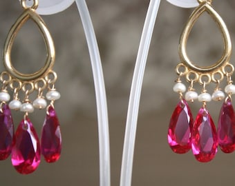 Hot pink earrings, Pearl earrings, Statement earrings, Dangle & drop earrings, Chandelier earrings, Ethnic earrings, Gold drop earrings