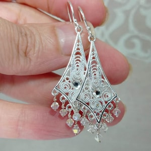 Clear crystal bridal filigree earrings