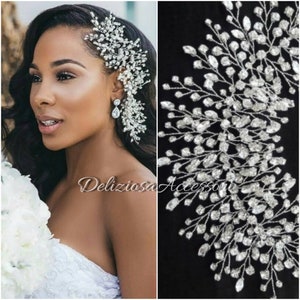 Wedding headpiece CRYSTAL DREAM Bridal side hair piece Diamond hair accessory Crystal hair vine Big rhinestone brooch Statement hair jewelry