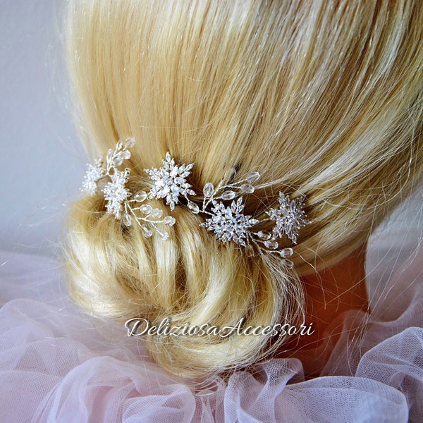 Pièce de cheveux de mariage de flocon de neige Casque céleste Babys souffle swarovski neige mariée vigne Bijoux de cheveux de mariage d'hiver Dainty postiche étoile