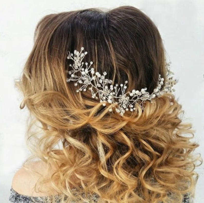 Bridal headpiece Wedding hair vine Babys breath hair piece Bridal hair piece Crystal hair vine Wedding headband Pearl Headpiece Prom Halo