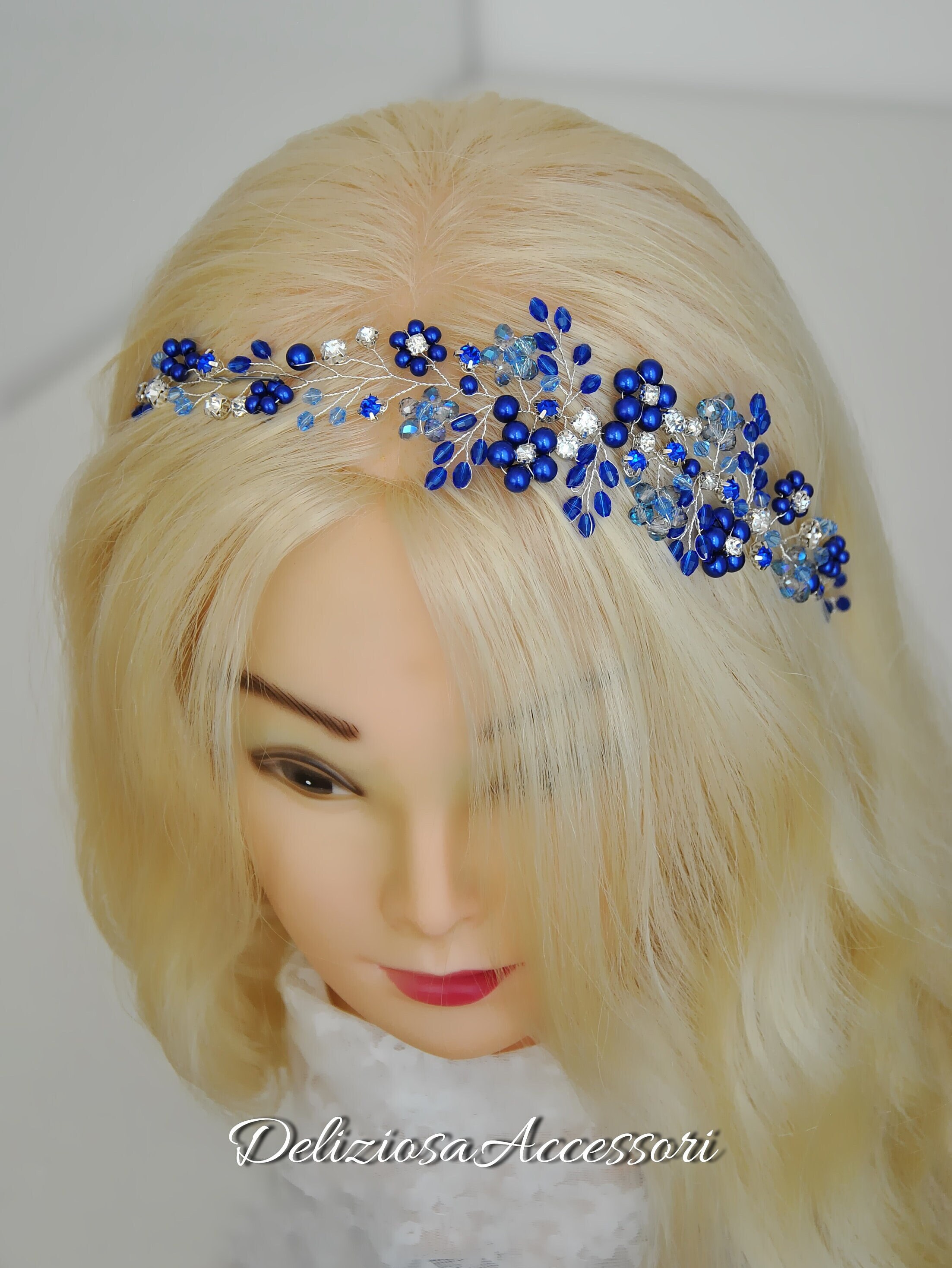 Royal Blue Hair Piece Someting Blue for Bride Side Brooch Etsy UK