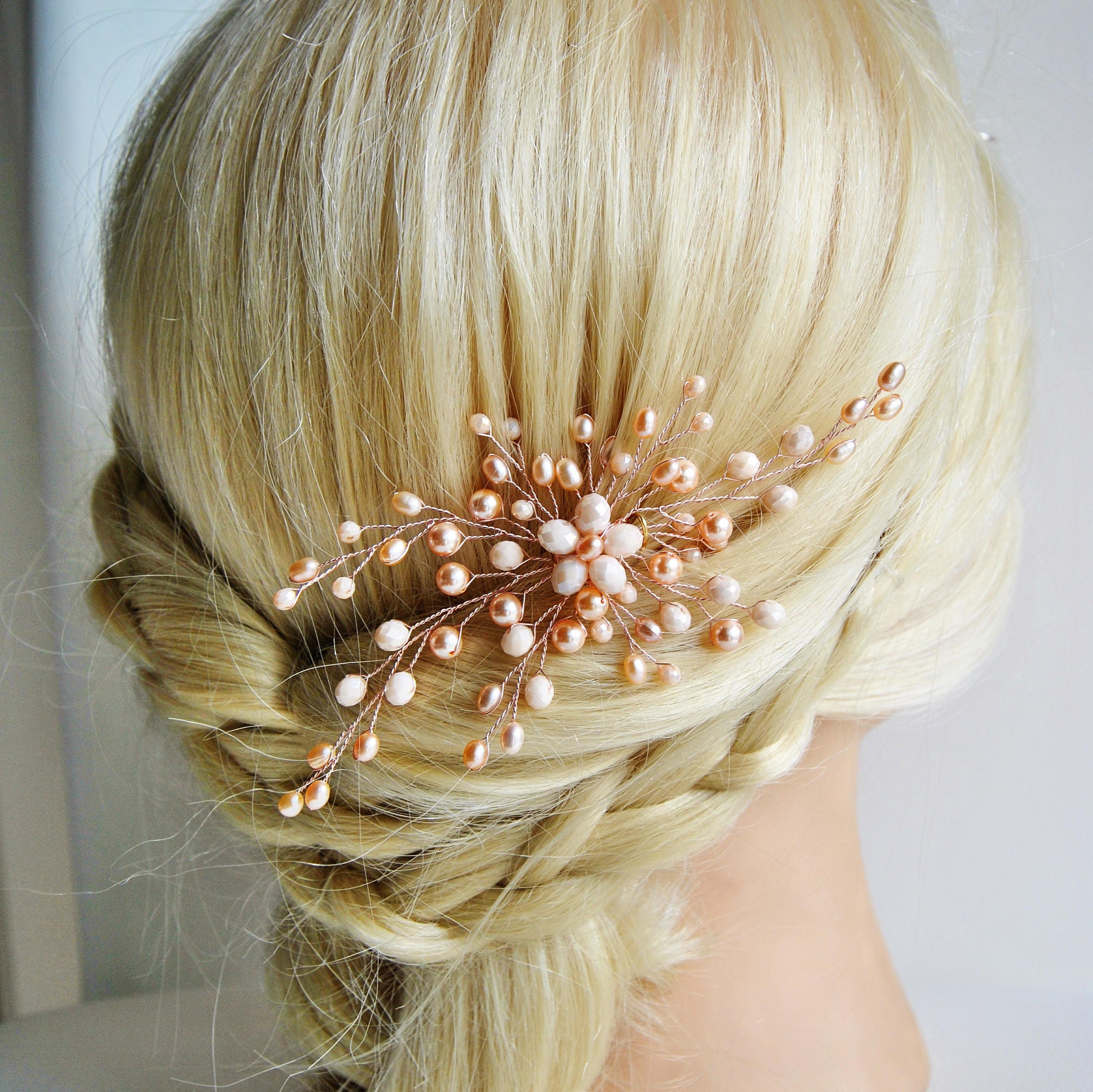 Blush bridal hair piece Rose Gold wedding headpiece Babys Etsy