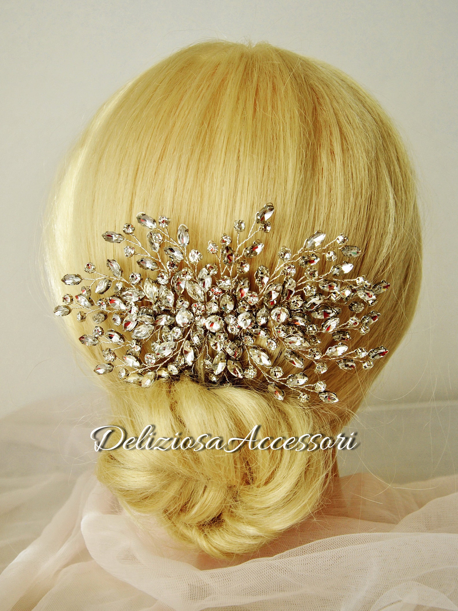 Big Bridal Side Headpiece Wedding Back Hair Comb Swarovski Etsy