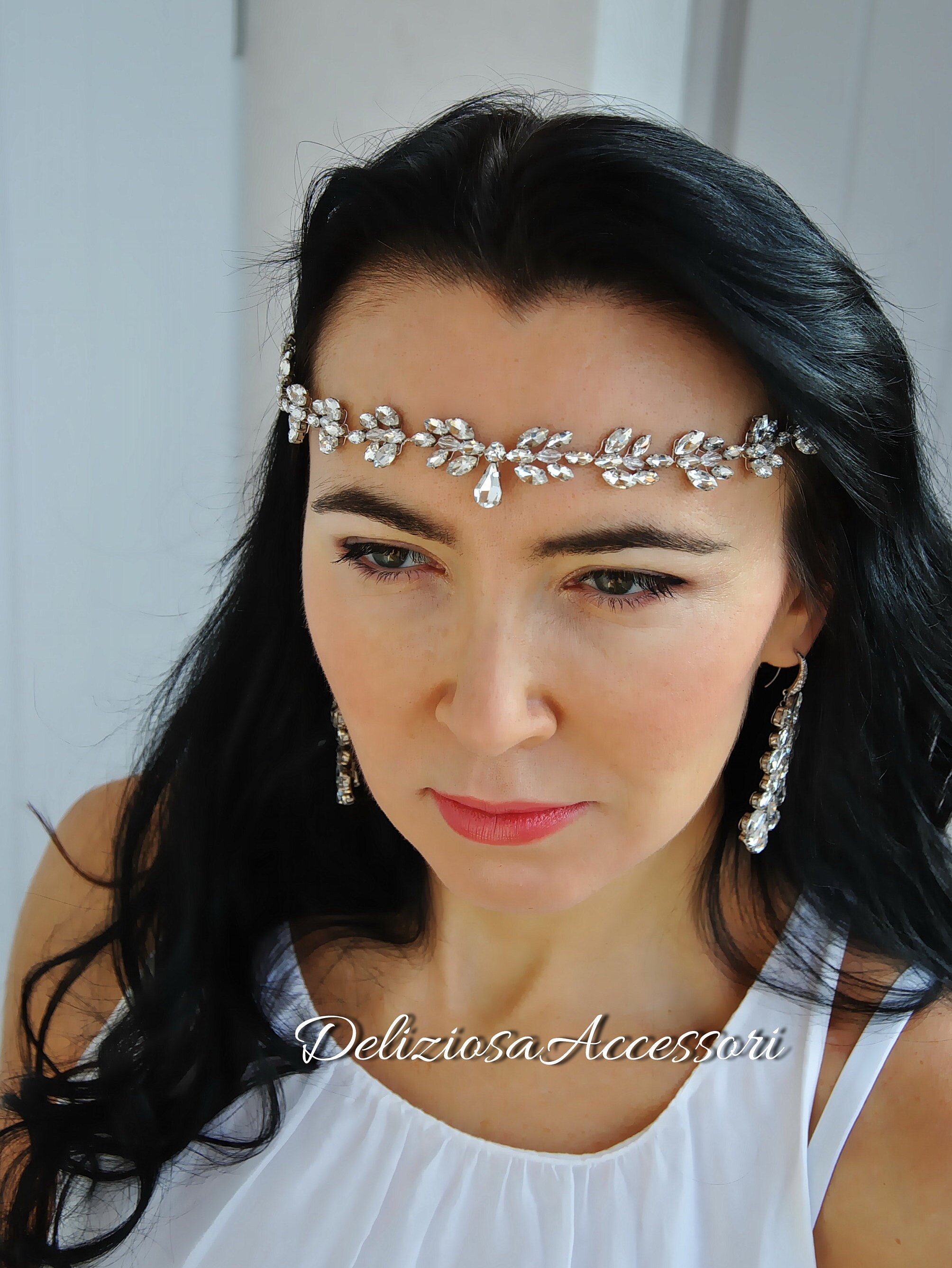 Bridal diamond forehead jewelry Boho wedding headband Etsy