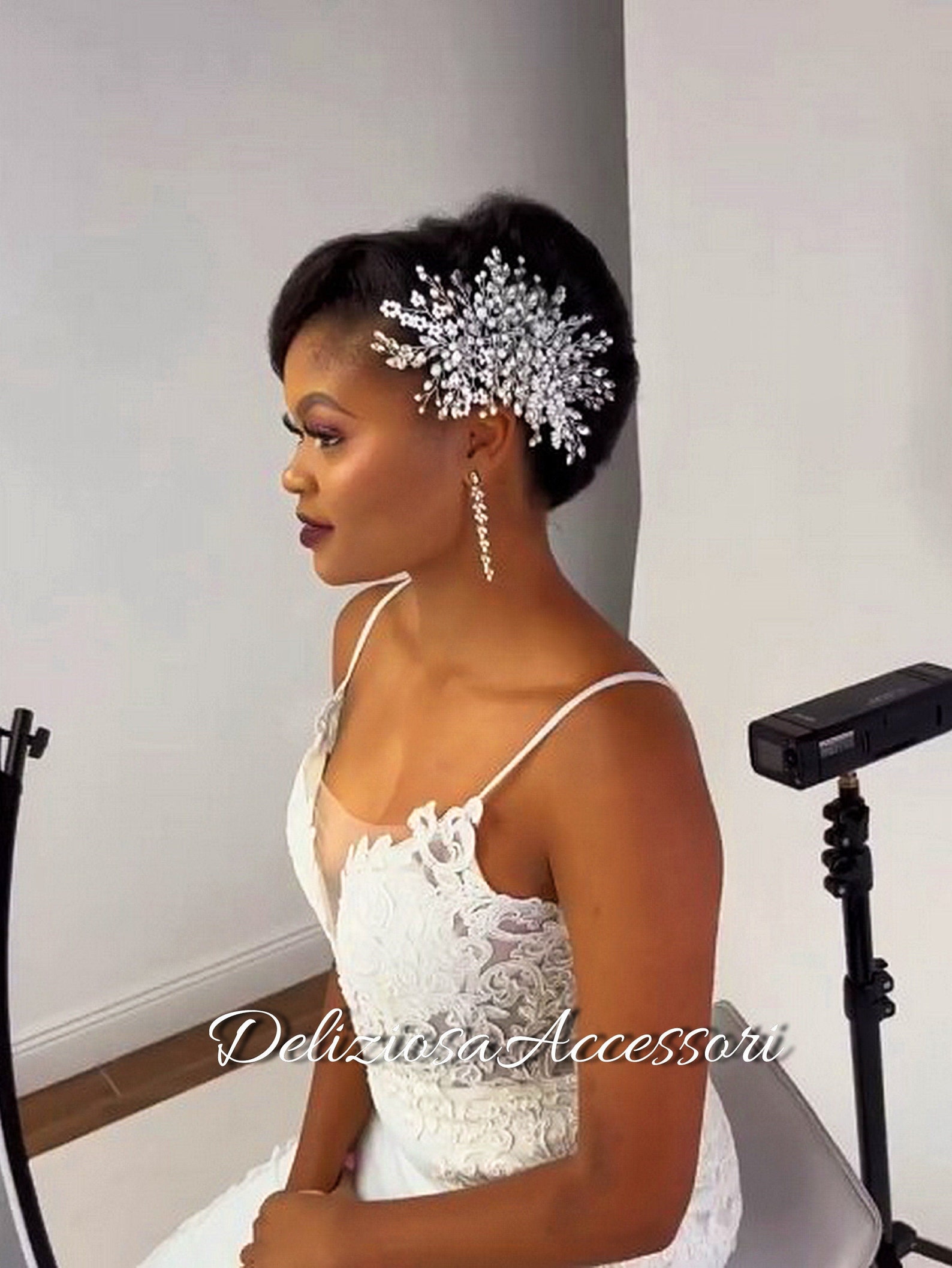 Large Side Bridal Headpiece Diamond Hair Piece Wedding Hair Etsy