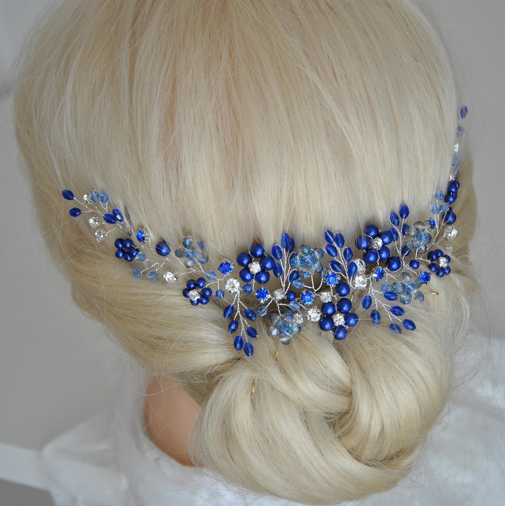 Royal blue hair piece Someting blue for bride side broche Etsy