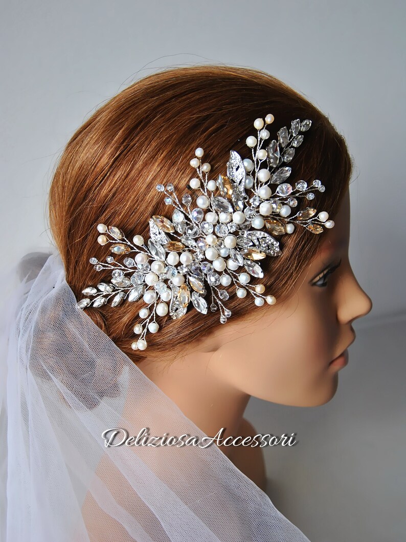 Bridal Side Hair Piece Diamond Headpiece Big Wedding Hair Etsy
