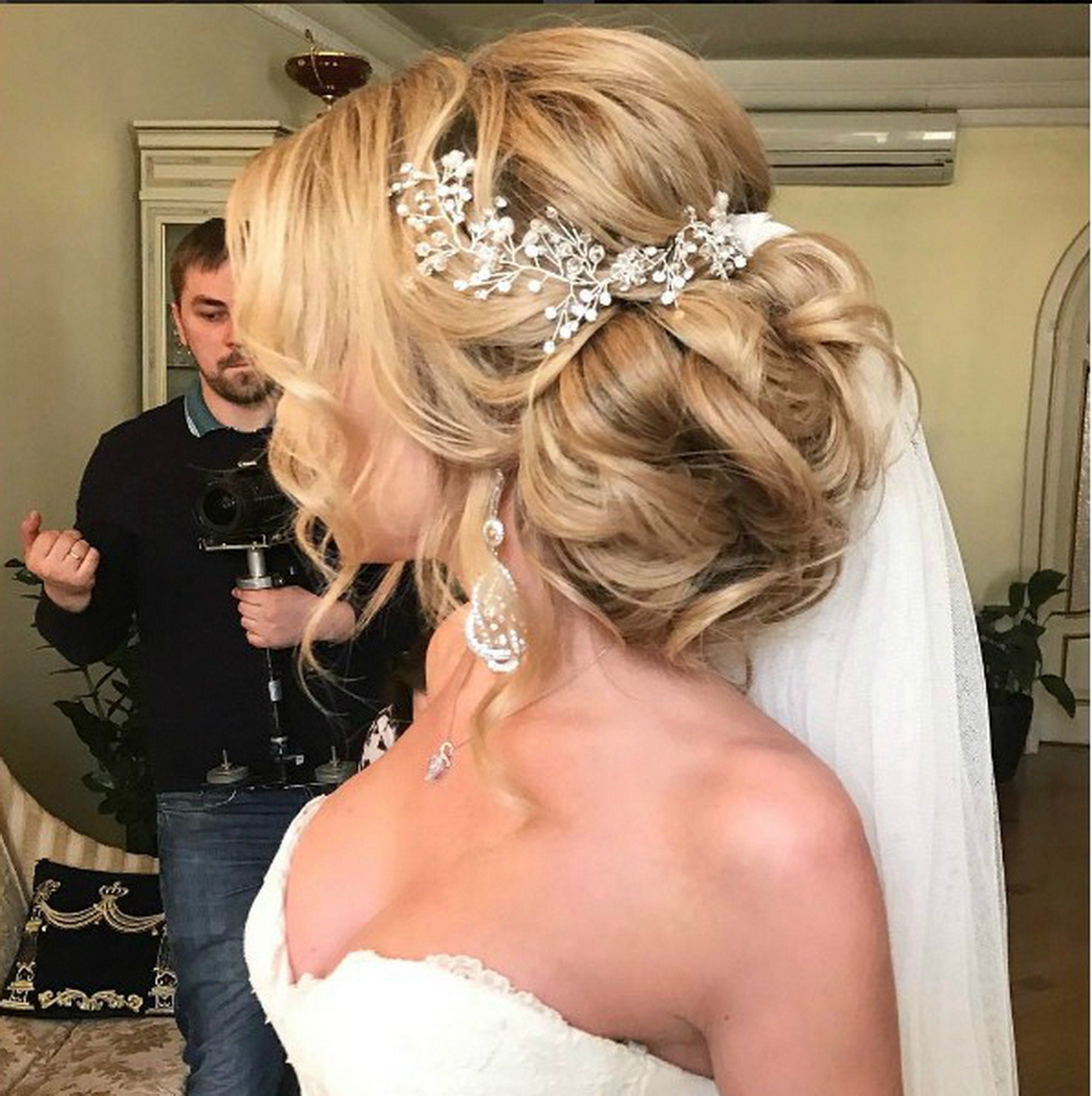 Women Pearl Wedding Hair Vine Crystal Bridal Accessories Diamante Headband Bride 
