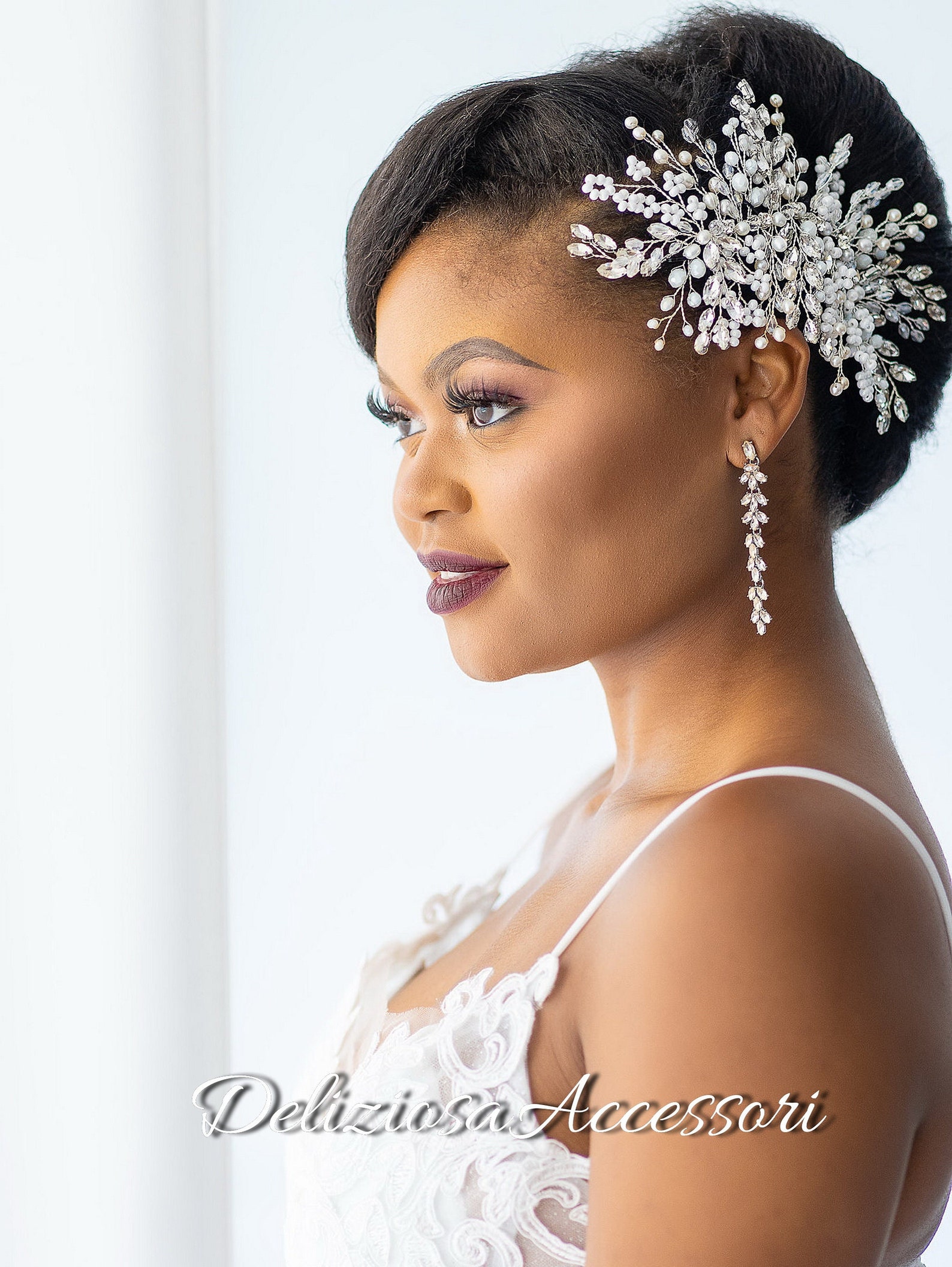 Large Side Bridal Headpiece Diamond Hair Piece Wedding Hair Etsy