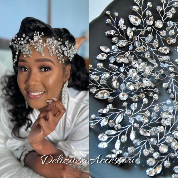 Amazon.com : Wedding Diamond Headband for Brides Handmade Bridal Headpieces  for Wedding Rhinestone Hair Accessories (GOLD) : Beauty & Personal Care