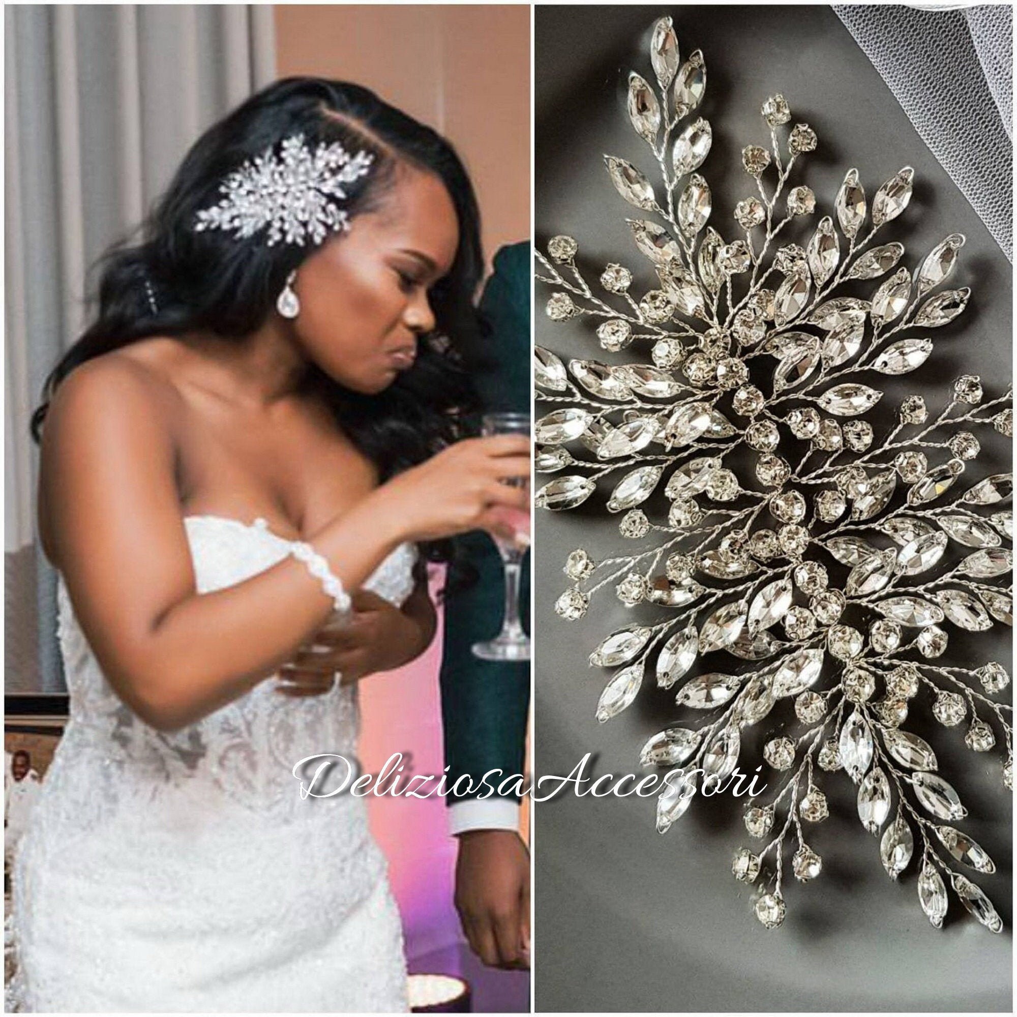 Bridal Hair Piece Crystal Wedding Hair Accessory Diamond Side - Etsy Bridal Hair Piece Crystal Wedding Hair Accessory Diamond Side - Etsy