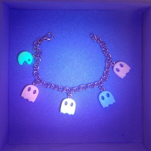 Retro Pac Man blacklight reactive glow in the dark bracelet