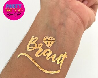 Bachelorette party tattoos | bachelorette tattoos, bride tribe tattoos, bachelorette tattoo, bridesmaid gifts, gold foil tattoos, hen do