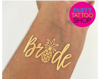 Pineapple Bride, bachelorette tattoos, bachelorette party tattoos, bachelorette tattoo, bridesmaid gifts, gold foil tattoos, hen do