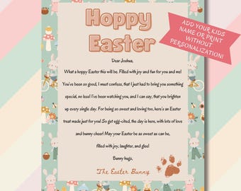 Plantilla de carta del conejito de Pascua / Sorpresa de Pascua para niños / Nota imprimible del conejito / Carta editable para canasta de Pascua