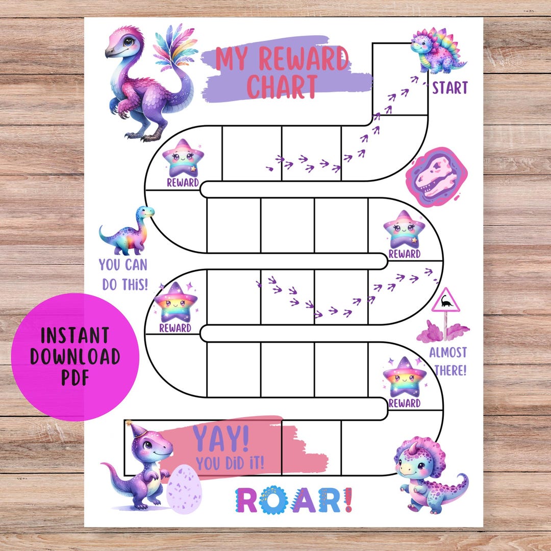 Printable Reward Chart | Girl Dinosaur Routine | Chore Chart for Kids ...