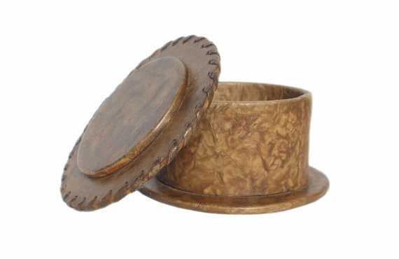 Vintage Bulgarian Tooled Leather Jewelry Trinket … - image 7
