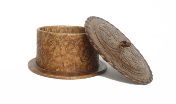 Vintage Bulgarian Tooled Leather Jewelry Trinket … - image 5