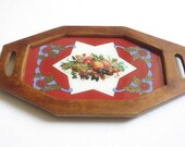 Vintage Wooden Serving Tray with Handles and Glass, Coffee Tea Serving Tray, Handmade Wooden Tray, Kitchen Decor, Shabby chic