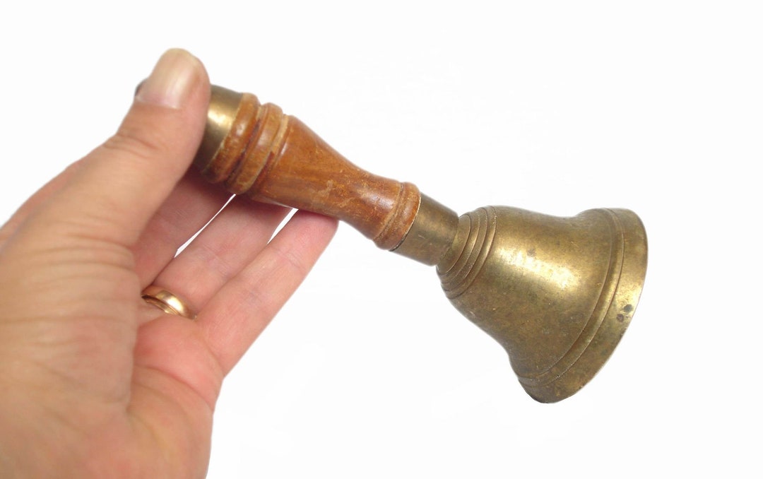 Vintage Brass Bell With Wooden Handle Handheld Bell Etsy