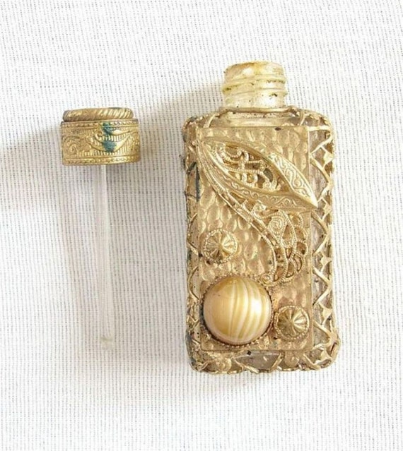 Vintage Czech Perfume Glass Bottle with Decoratio… - image 2