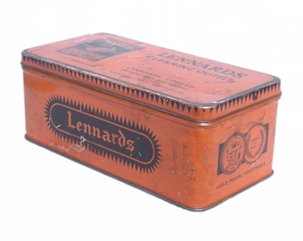 Vintage England Tin Box Lennards. Antique Vintage Tins, Collectable Tins, Kitchen organizer, Home Decor