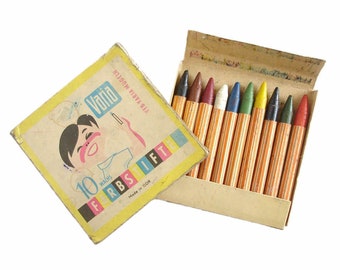 Vintage German VARIA Crayons Color Drawing Set. Vintage Graphics Art Illustration, Drawing Crayons, Craft Art Supplies