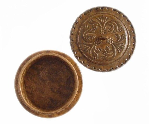 Vintage Bulgarian Tooled Leather Jewelry Trinket … - image 6