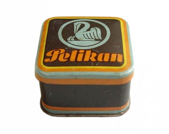 Antique German PELIKAN Typewriter Ribbon Tin Box, PELIKAN Günther Wagner, Vintage Pelikan Typewriter Metal Box, Vintage Desktop Accessory