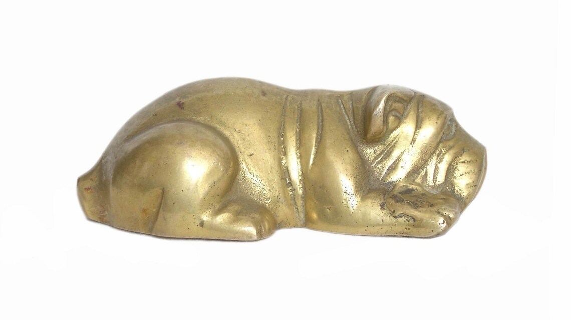 Vintage Brass Bronze Dog Shar Pei Figure Figurines Brass Dog Etsy