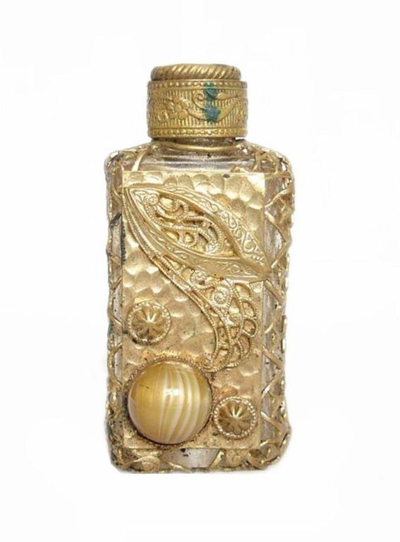 Vintage Czech Perfume Glass Bottle with Decoratio… - image 1