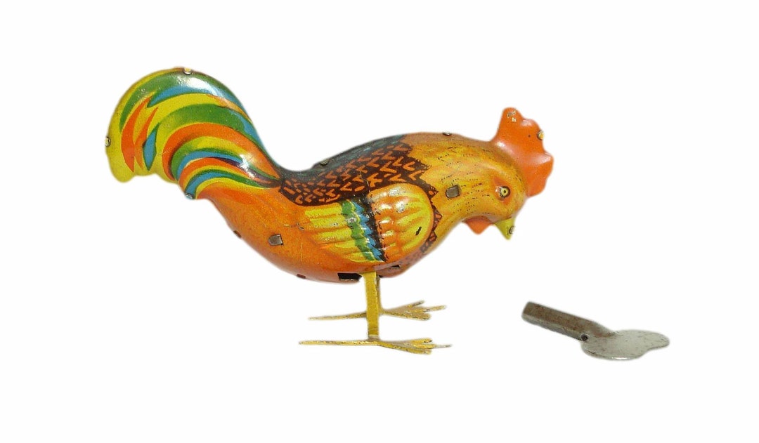 Windup Rooster, Vintage Rooster With Key, Vintage Mechanical Toys, Tin