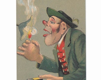 Antique German Comic Postcard Drunk Man 1900s, Vintage Humorous Postcard, Unsigned