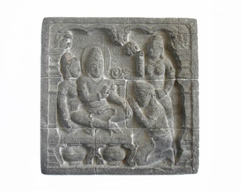 Panneau de temple de soulagement de bouddha de grès, grès de soulagement de terre cuite bouddhiste, sculpture de bouddha, sculpture de bas-relief, décor de maison et de bureau