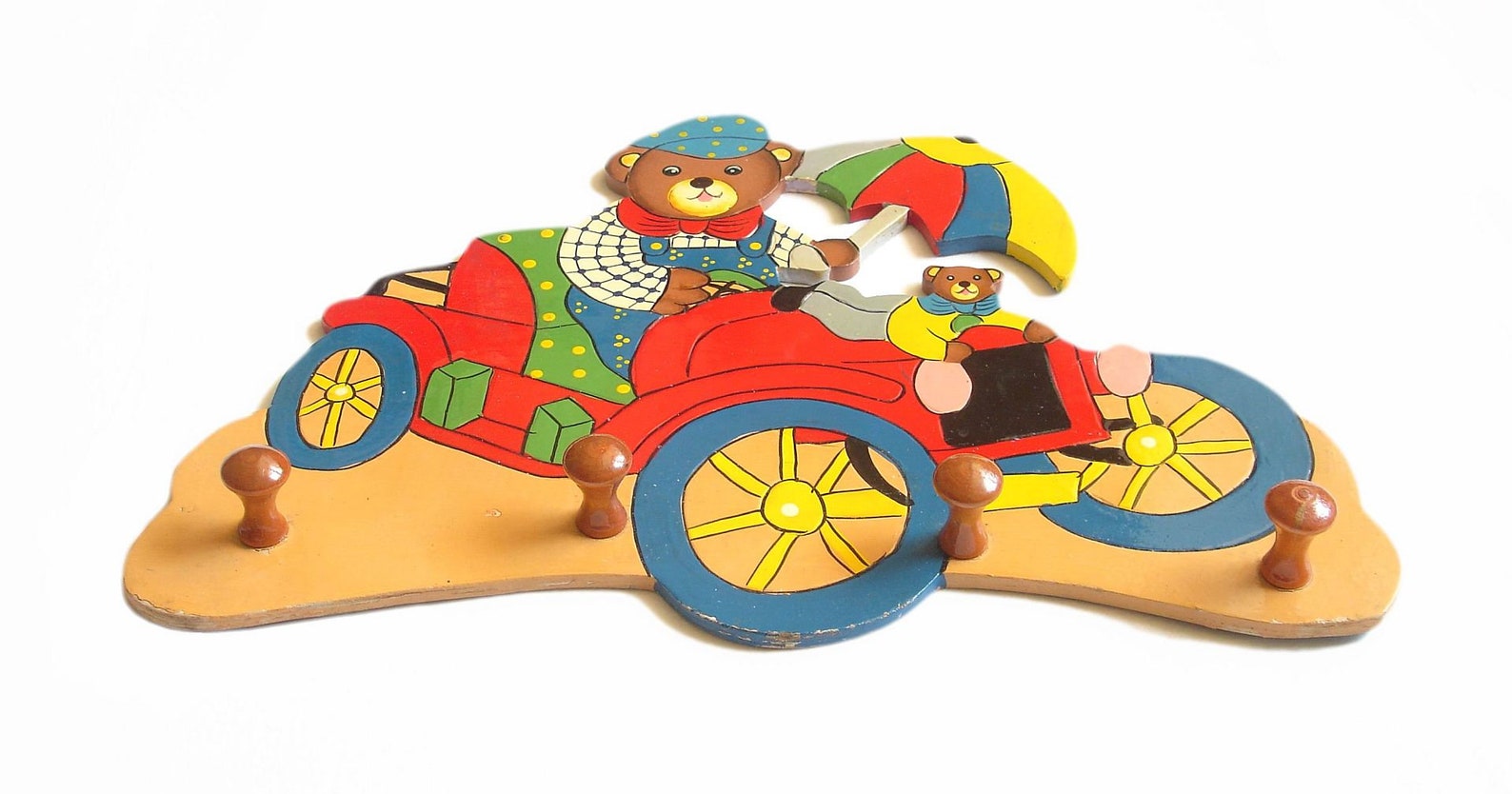Vintage Wood Child Wall Hanger Rack Teddy Bear. Wall Coat Etsy
