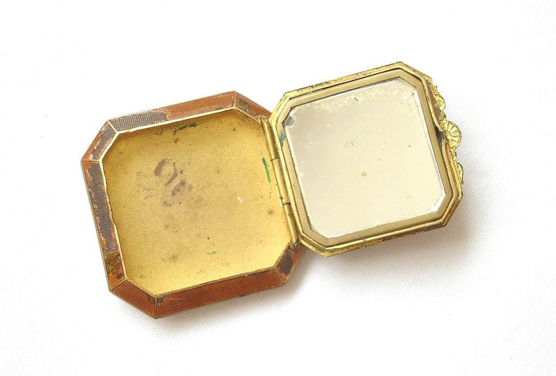 Antique Celluloid Compact Powder with Mirror Art Deco