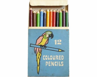 1970s Vintage Bulgarian Color Pencils "HEMUS". 12 Colored Pencils, Wood Multicolor Pencil, Vintage School Supplies, Office