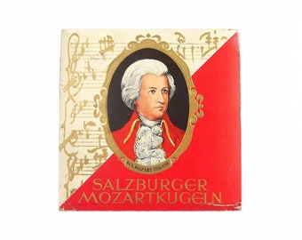 Vintage Cardboard Candy Box “Salzburger Mozartkugeln” made in Austria 1970s. Victor Schmidt & Söhne Cardboard Candy Box