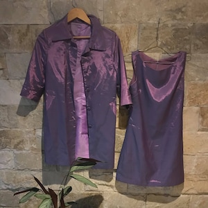 1960&#39;s Vintage Metallic Purple 2 Piece Set/ Power Suit Dress and Blazer Jacket Set/ Party suit/ Clueless style/ Matching sets
