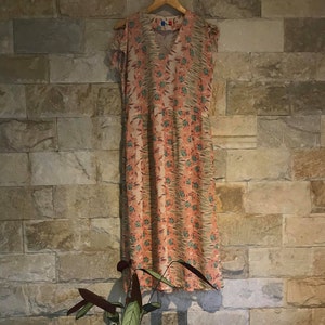 Vintage Sheer Floral Printed Peach Dress Beautiful Pastel Colours