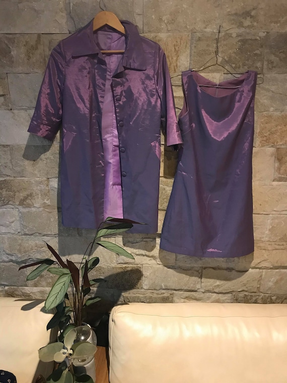 1960's Vintage Metallic Purple 2 Piece Set/ Power… - image 1